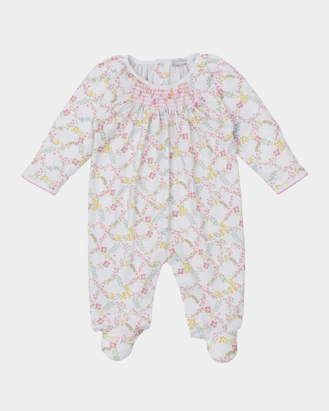 Girl's Garden Trellis Smocked Footie, Size Newborn-9M